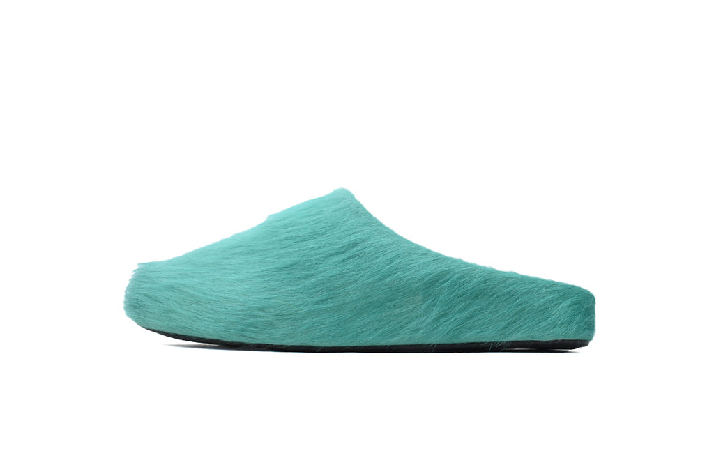 MARNI Long-Hair Calfskin Fussbett Sabot Dark Green