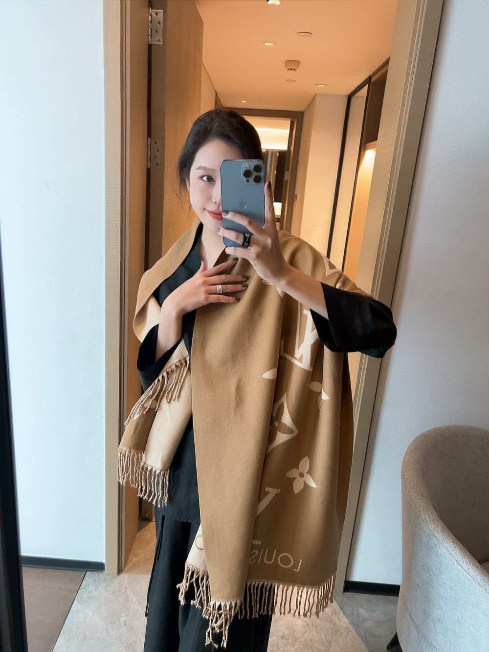 Louis Vuitton Floral Fringed Scarf