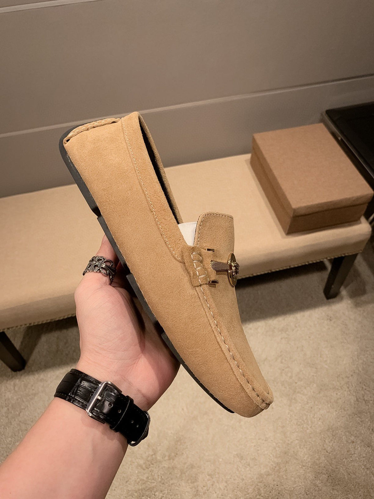 Versace Tan Hardware Loafers